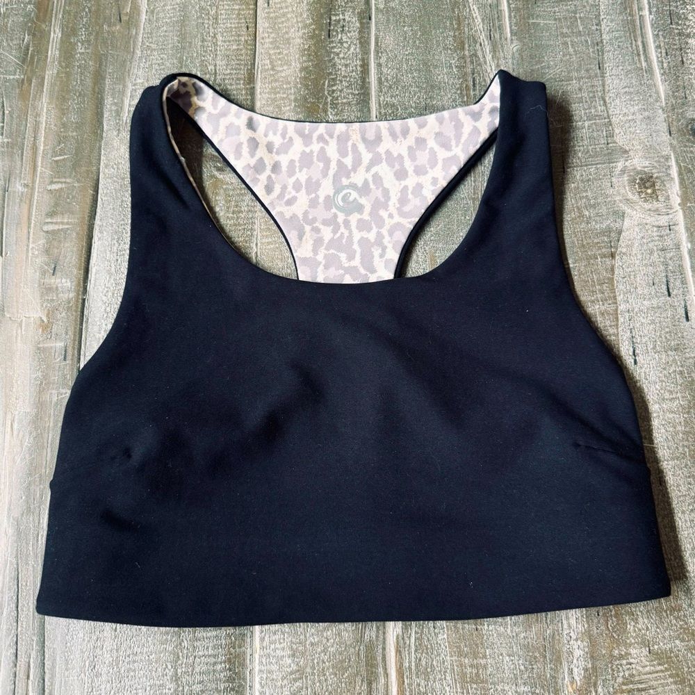 Calme by Johnny Was Reversible Black Cheetah Leopard Soft Sports Bra XS